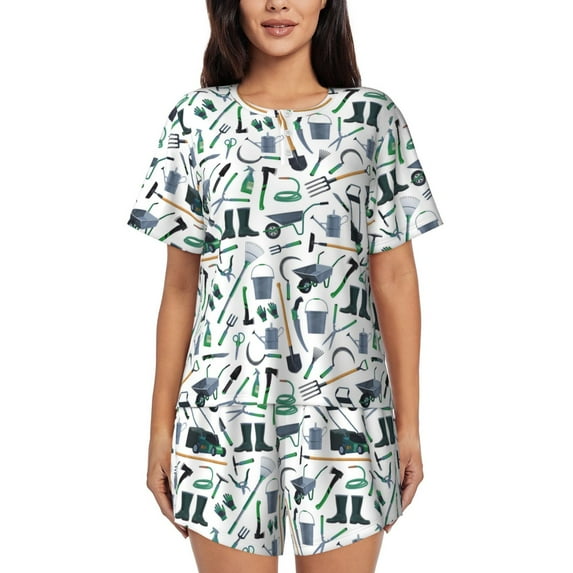 "Wukai Modern Industry Women's Pajama Set - Short-Sleeve Top and Shorts with Elastic Waistband and Pockets for Loungewear, Yoga, and Casual Wear-Large