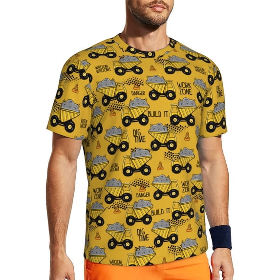 Wukai Modern Truck Print Men's Short-Sleeved Mesh T-Shirt,Quick-Dry Short Sleeve Workout T-Shirt-3X-Large