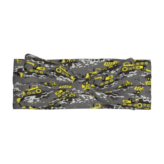 Wukai Modern Yellow Excavator Print Baby Bow Headband for Newborn Infant Baby Toddler Girls