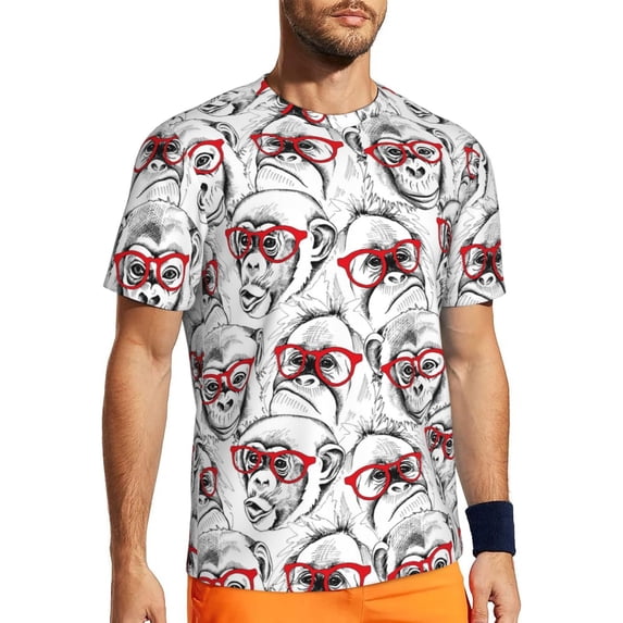 Wukai Monkey Print Men's Short-Sleeved Mesh T-Shirt,Quick-Dry Short Sleeve Workout T-Shirt-Small