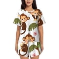 thumbnail image 1 of "Wukai Monkeys Swinging from Palms Women's Pajama Set - Short-Sleeve Top and Shorts with Elastic Waistband and Pockets for Loungewear, Yoga, and Casual Wear-X-Large, 1 of 6