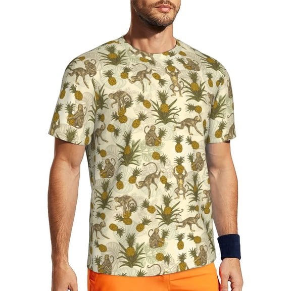 Wukai Monkeys and Pinealpples Print Men's Short-Sleeved Mesh T-Shirt,Quick-Dry Short Sleeve Workout T-Shirt-6X-Large