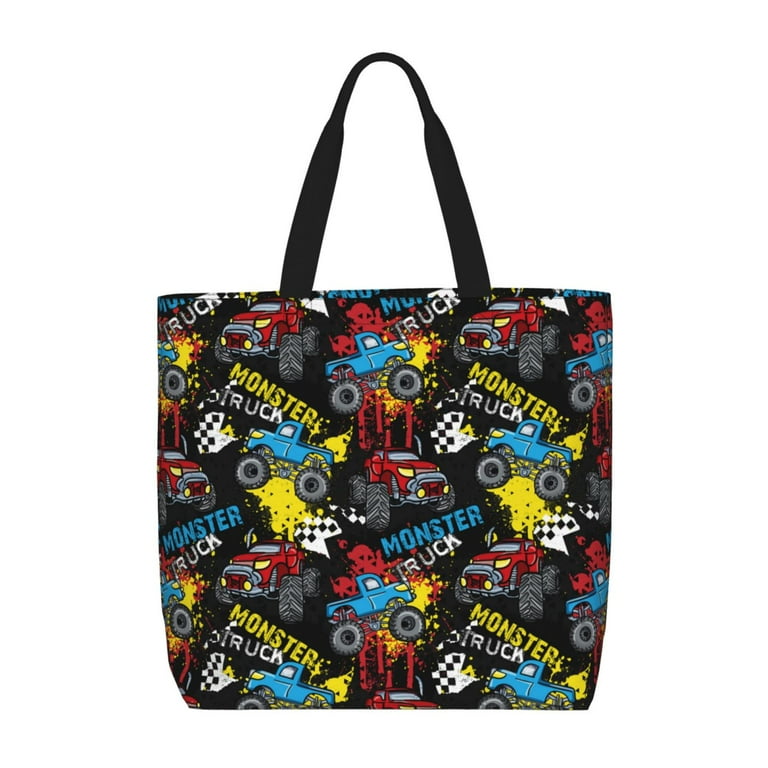 Wukai Monster Car Print Reusable Grocery Bag Shopping Bags with Zipper Shoulder Shopping Handle Bag Suitable for Outdoor Convenient Daily Bag Wukai Monster Car Print Reusable Grocery Bag Shopping Bags with Zipper Shoulder Shopping Handle Bag Suitable for Outdoor Convenient Daily Bag