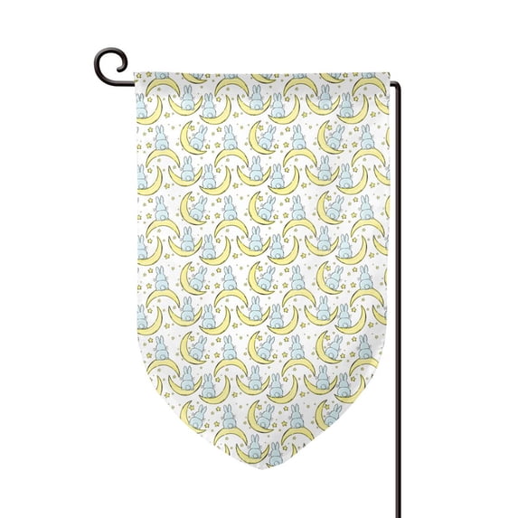 Wukai Moon And Rabbit Print Garden Flag 12.5x18 Inch Double Sided Sun-resistant Rain-resistant, Wrinkle-resistant Colorfast(Only Flag)