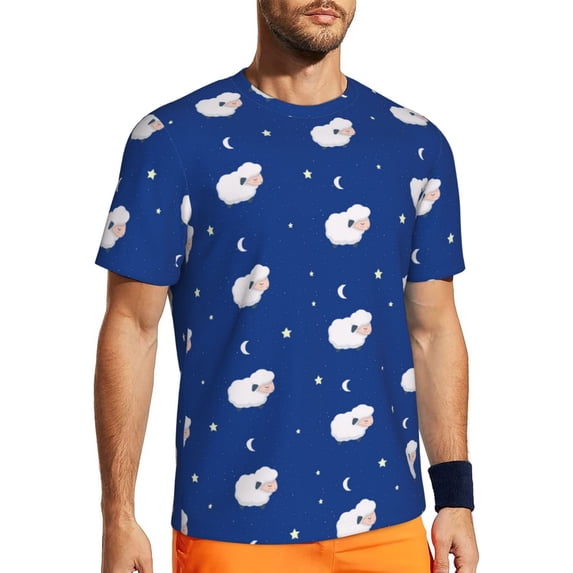 Wukai Moon Lamb Print Men's Short-Sleeved Mesh T-Shirt,Quick-Dry Short Sleeve Workout T-Shirt-X-Small