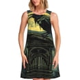 thumbnail image 1 of Wukai MoonNight Sky Crow Print Women's Sleeveless Dress, Loose Fit Casual Dress for Women, Comfortable Sleeveless Summer Dress, 1 of 7