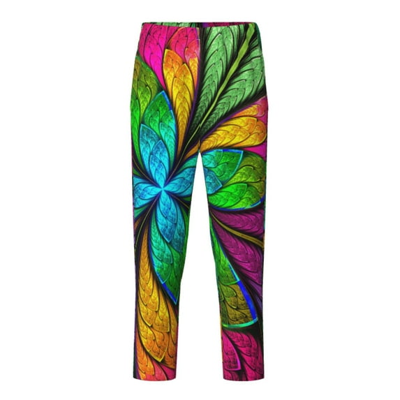 Wukai Multicolored Beautiful Flower Print Teenagers' Pajama Pant Sleep Pajama Lounge Pant PJ Bottoms with Pockets and Button Fly(Available in Big & Tall)-Small