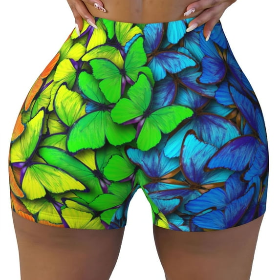 Wukai Multicolored Butterflies Print Pack Biker Shorts for Women Yoga Workout Gym Running Scrunch Active Shorts-