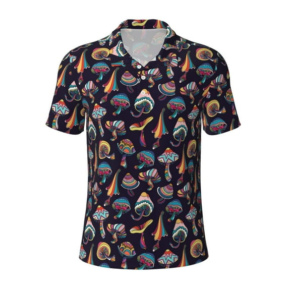 Wukai Mushroom Doodle Men’s Polo Shirts,Quick-Dry Athletic Shirt,Classic Fit Shirts-4X-Large