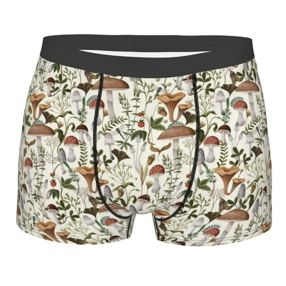 Wukai Mushroom Garnish Print Men’s Underwear Breathable Boxer Briefs, Moisture Wicking & Breathable-