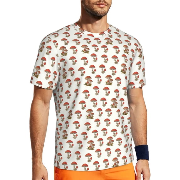 Wukai Mushroom Print Men's Short-Sleeved Mesh T-Shirt,Quick-Dry Short Sleeve Workout T-Shirt-5X-Large