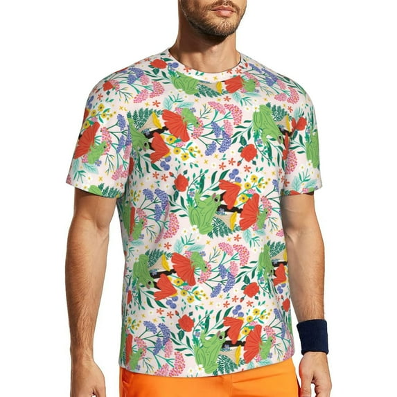 Wukai Mushroom and Frogs Print Men's Short-Sleeved Mesh T-Shirt,Quick-Dry Short Sleeve Workout T-Shirt-5X-Large