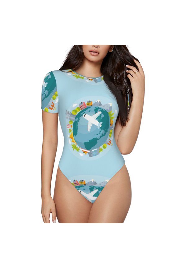Dreaming Travel Women's Short-Sleeved Onesie, One-Piece Swimsuit for Parties, dates, clubs - X-Large