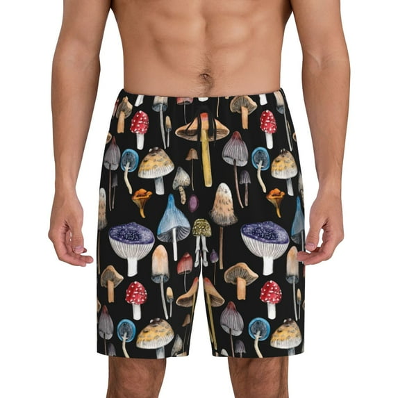 Wukai Mushrooms and Autumn Leaves Men’s Short Pajama Pants With Pockets Soft Sleep Pj Shorts for Men-3X-Large
