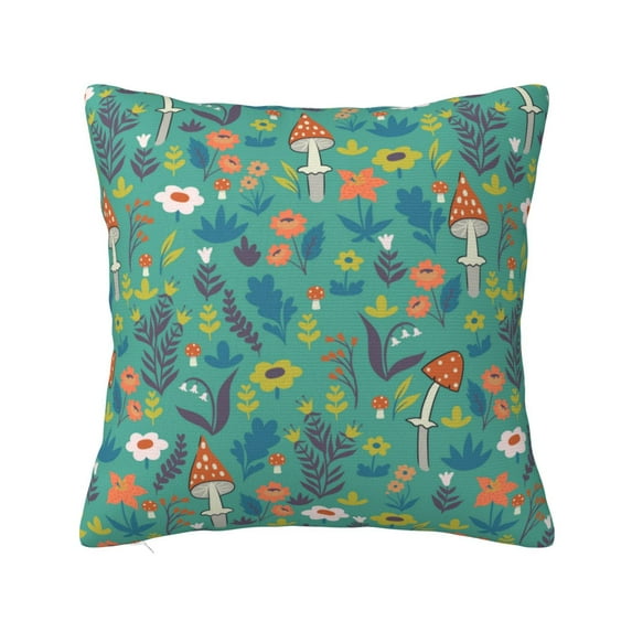 Wukai Mushrooms and Flowers Premium Polyester Fleece Pillow Covers with Hidden Zipper Closure,Luxuriously Soft and Durable-20"x20"