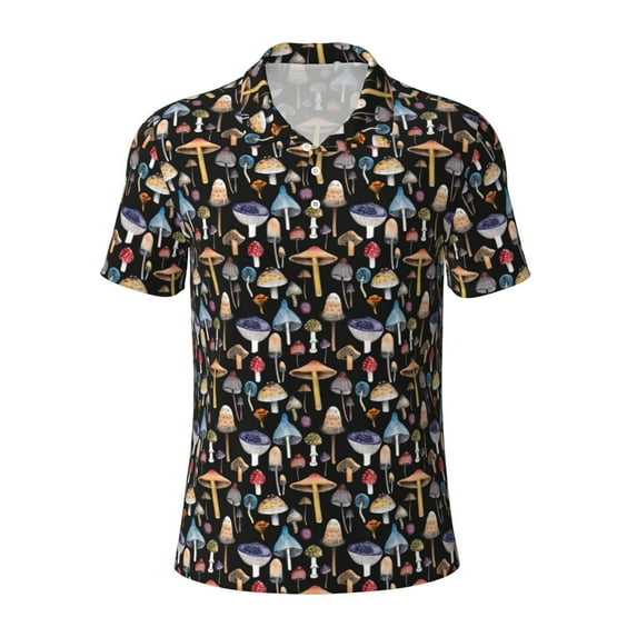 Wukai Mushrooms and Leaves Men’s Polo Shirts,Quick-Dry Athletic Shirt,Classic Fit Shirts-XX-Large