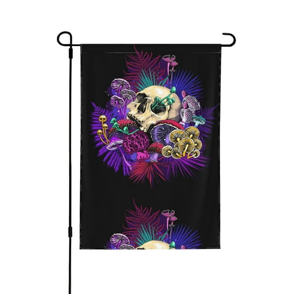 Wukai Mushrooms and Skull Garden Flags Double Sided Welcome Garden Yard House Flags Outside Outdoor House (Only Flag)