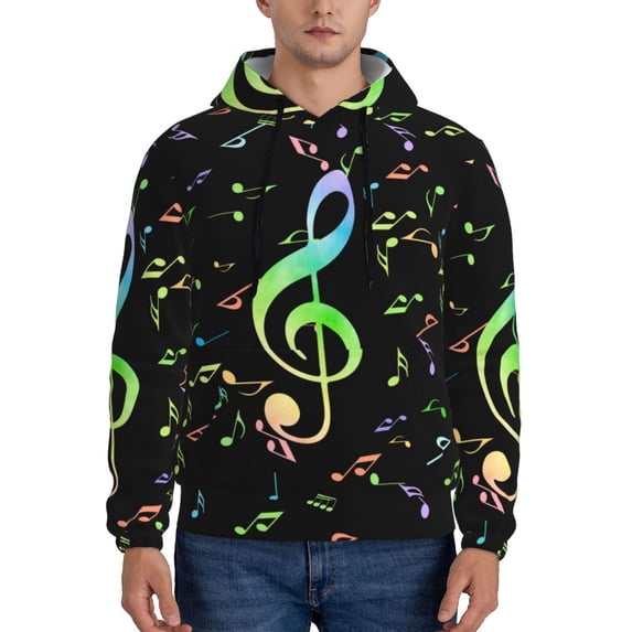 Wukai Music Notes Print Men Hoodies Fleece Sweatshirts Long Sleeve Sweaters Pullover Fall Outfits Winter Clothes-3X-Large