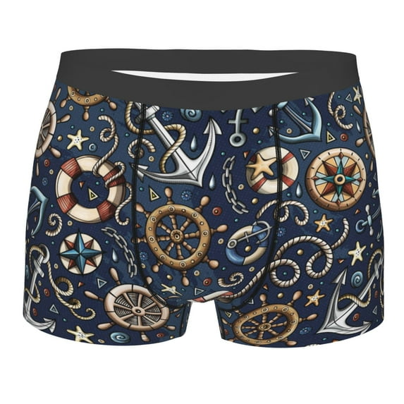 Wukai Nautical Print Men’s Underwear Breathable Boxer Briefs, Moisture Wicking & Breathable-Small