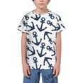 thumbnail image 1 of Wukai Navy Blue Anchors Youth Unisex Short Sleeve T-Shirt for Boys, Girls, Teens, and Kids-Small, 1 of 7