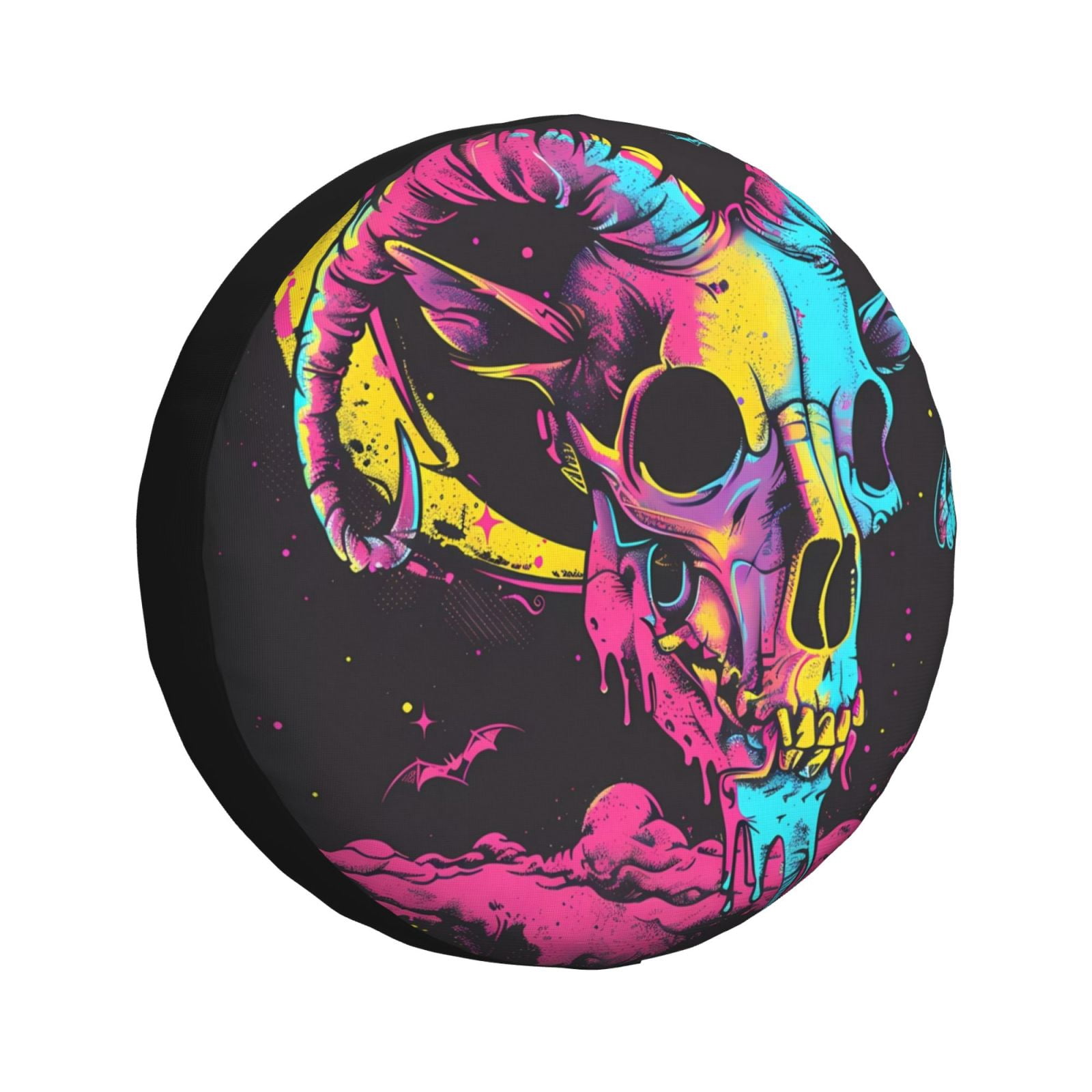 13-inch Skull Tire Cover - Black Leather-Look Vinyl For RV, Trailer & Camper Spare Wheels