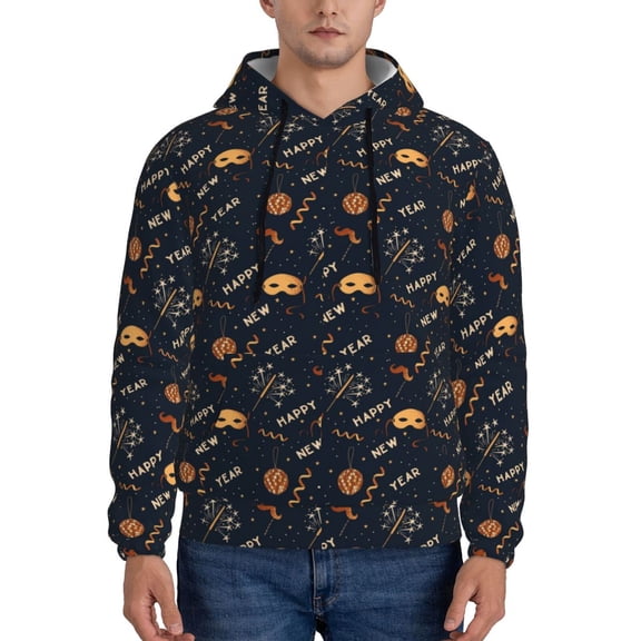 Wukai New Year Print Men Hoodies Fleece Sweatshirts Long Sleeve Sweaters Pullover Fall Outfits Winter Clothes-Large