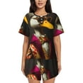thumbnail image 1 of Wukai Noble Style Duck Print Women's Pajama Set - Short-Sleeve Top and Shorts with Elastic Waistband and Pockets for Loungewear, Yoga, and Casual Wear-Large, 1 of 6