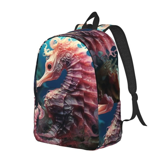 Wukai Ocean Seahorse Durable Canvas Laptop Backpack,Adjustable Shoulder Straps,Water-Resistant,Large Capacity,Stylish Design, Fits 15-17in Laptops,Unisex for School,Office,Travel-Small