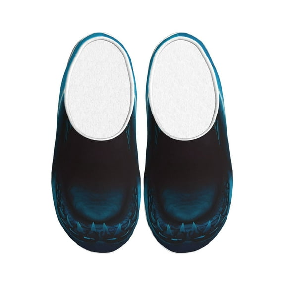 Wukai Open-Mouthed Shark Print Women's Indoor Bedroom Slipper Slip On Shoes, Unisex House Shoes with Anti-Skid Sole for Men, Gift for Women Men-35/36