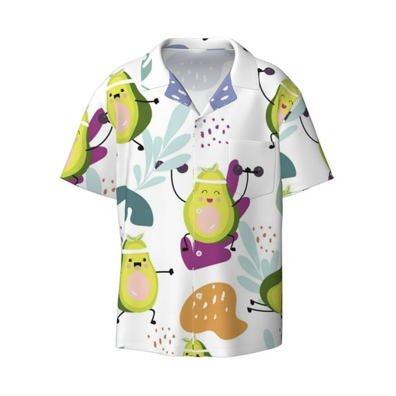 Wukai Orange Green Avocado Men's Casual Short-Sleeve Button Down Shirt - Lightweight Summer Dress Shirt for Daily Wear-3X-Large