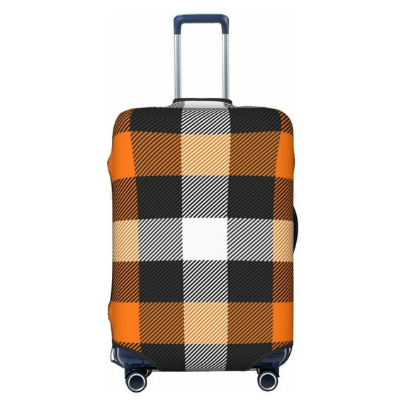 Wukai Orange Plaid Elastic Luggage Cover: Personalized Protection for Your Suitcase - Fits 19~29-inch, Washable & Durable Travel Companion-Small
