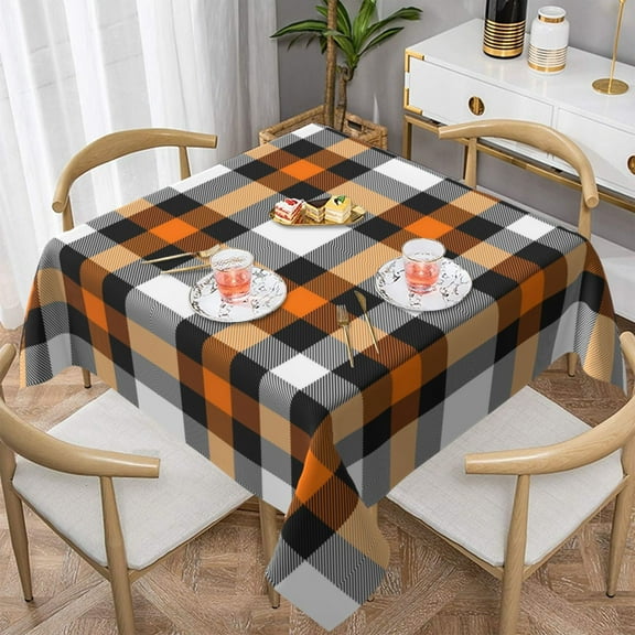 Wukai Orange Plaid Waterproof Tablecloth for Kitchen Dining, Fits Square Tables for 2-4 Seats -54"x54"