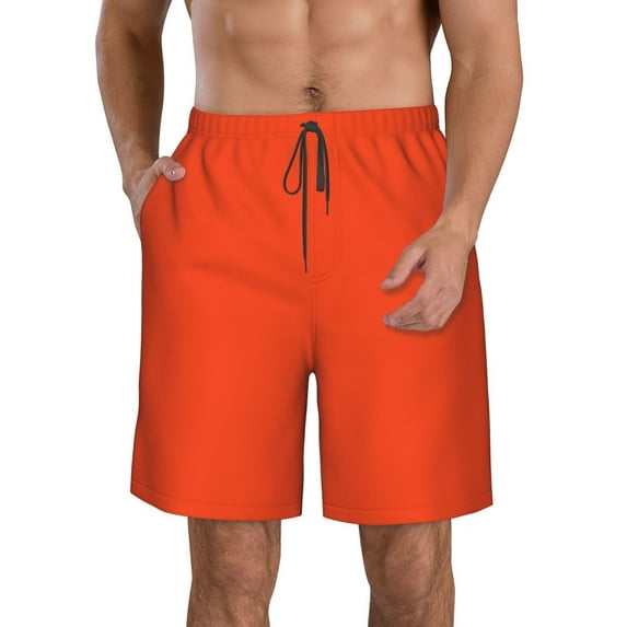 Wukai Orange Print Beach Trunks with Compression Liner Swimsuit Quick Dry Beach Sports Shorts with Pocket-Small