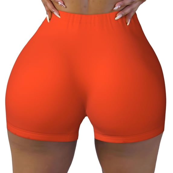 Wukai Orange Print Pack Biker Shorts for Women Yoga Workout Gym Running Scrunch Active Shorts-Small