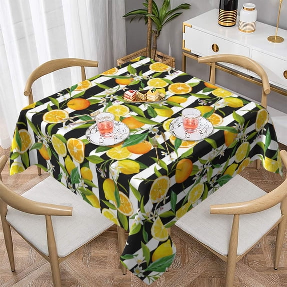 Wukai Orange and Lemon Waterproof Tablecloth for Kitchen Dining, Fits Square Tables for 2-4 Seats -54"x54"