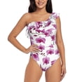 thumbnail image 1 of Wukai Orchids Flowers Chic One Shoulder Swimwear with Ruffle Design and Tummy Control Skirt: Fashionable, Supportive, Comfortable for Beach-Small, 1 of 7
