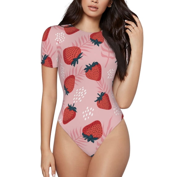 Naloa Strawberries Women's Short-Sleeved Onesie, One-Piece Swimsuit for Parties, dates, clubs - X-Large