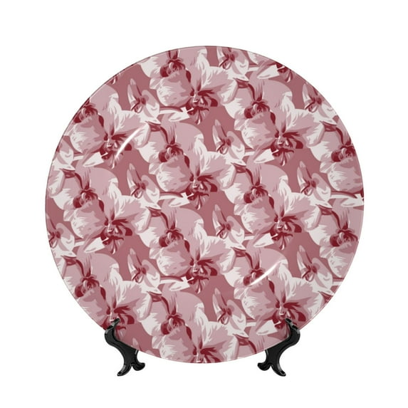 Wukai Orchids Flowers Print Decorative Plate for Display,Bone China Decorative Plate, Ceramic Dinner Plate with Stand, Vertical Ceramic Plate-8in