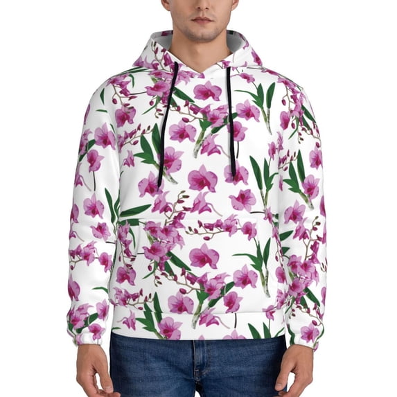 Wukai Orchids Flowers Print Men Hoodies Fleece Sweatshirts Long Sleeve Sweaters Pullover Fall Outfits Winter Clothes-X-Large