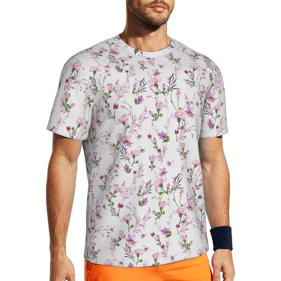 Wukai Orchids Flowers Print Men's Short-Sleeved Mesh T-Shirt,Quick-Dry Short Sleeve Workout T-Shirt-Medium