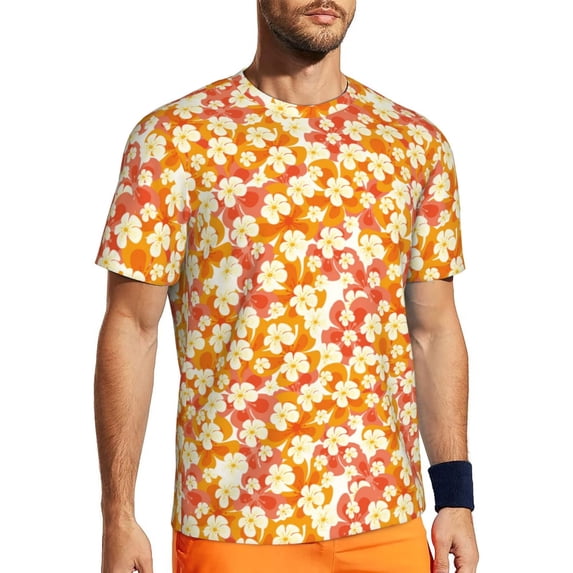 Wukai Orchids Flowers Print Men's Short-Sleeved Mesh T-Shirt,Quick-Dry Short Sleeve Workout T-Shirt-X-Small