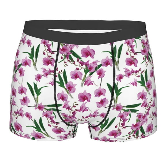 Wukai Orchids Flowers Print Men’s Underwear Breathable Boxer Briefs, Moisture Wicking & Breathable-