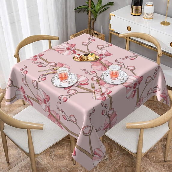 Wukai Orchids Flowers Waterproof Tablecloth for Kitchen Dining, Fits Square Tables for 2-4 Seats -60"x60"