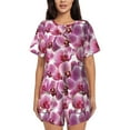 thumbnail image 1 of Wukai Orchids Flowers Women's Pajama Set,Short-Sleeve Top and Shorts with Elastic Waistband and Pockets for Loungewear, Yoga, and Casual Wear-Large, 1 of 8