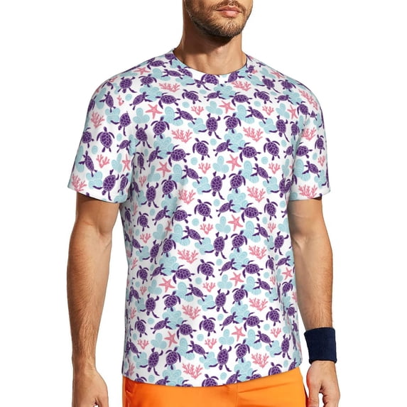 Wukai Ornamental Turtles Print Men's Short-Sleeved Mesh T-Shirt,Quick-Dry Short Sleeve Workout T-Shirt-4X-Large