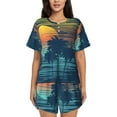 thumbnail image 1 of "Wukai Palm Trees Women's Pajama Set - Short-Sleeve Top and Shorts with Elastic Waistband and Pockets for Loungewear, Yoga, and Casual Wear-Small, 1 of 8
