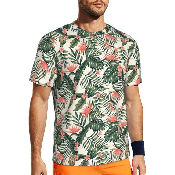 Wukai Palm Trees and Tropical Print Men's Short-Sleeved Mesh T-Shirt,Quick-Dry Short Sleeve Workout T-Shirt-Medium