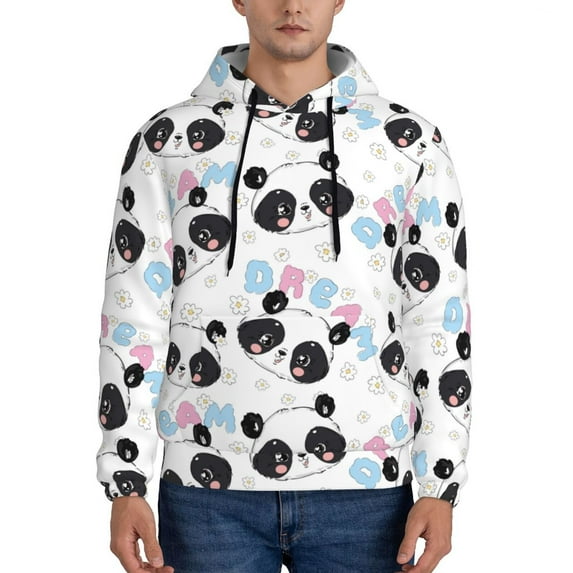 Wukai Panda Bear1 Print Men Hoodies Fleece Sweatshirts Long Sleeve Sweaters Pullover Fall Outfits Winter Clothes-Large