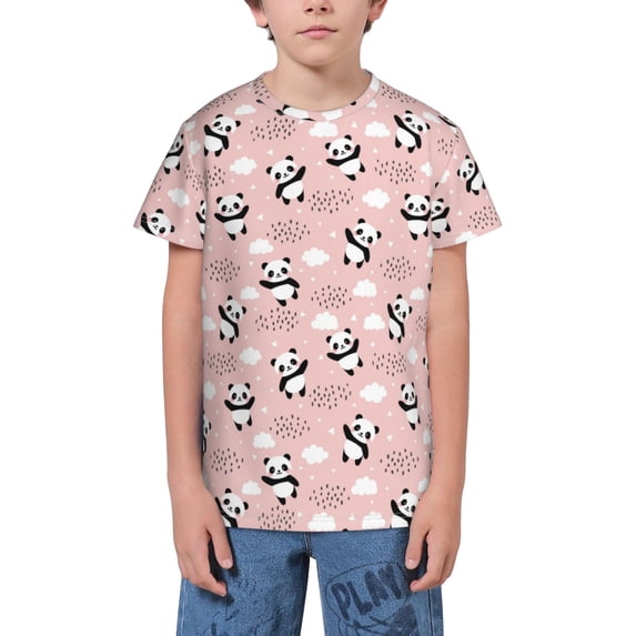 Wukai Panda Flying in the Sky (2) Youth Unisex Short Sleeve T-Shirt for Boys, Girls, Teens, and Kids-Medium