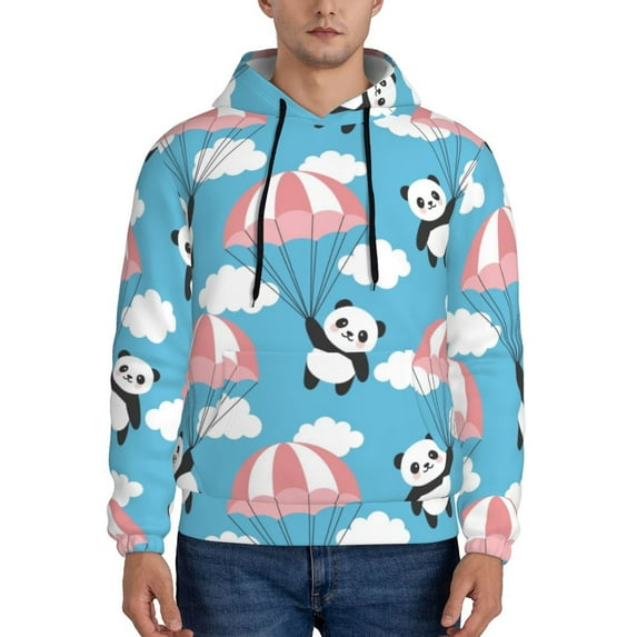 Wukai Panda Flying in the Sky Print Men Hoodies Fleece Sweatshirts Long Sleeve Sweaters Pullover Fall Outfits Winter Clothes-Medium